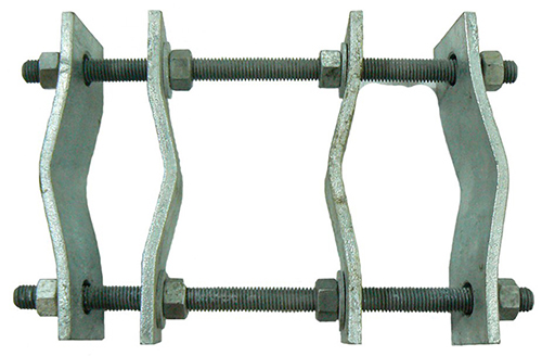 Parallel heavy-duty mount clamp, galvanised steel – boom 40-75mm & mast 40-90mm dia.